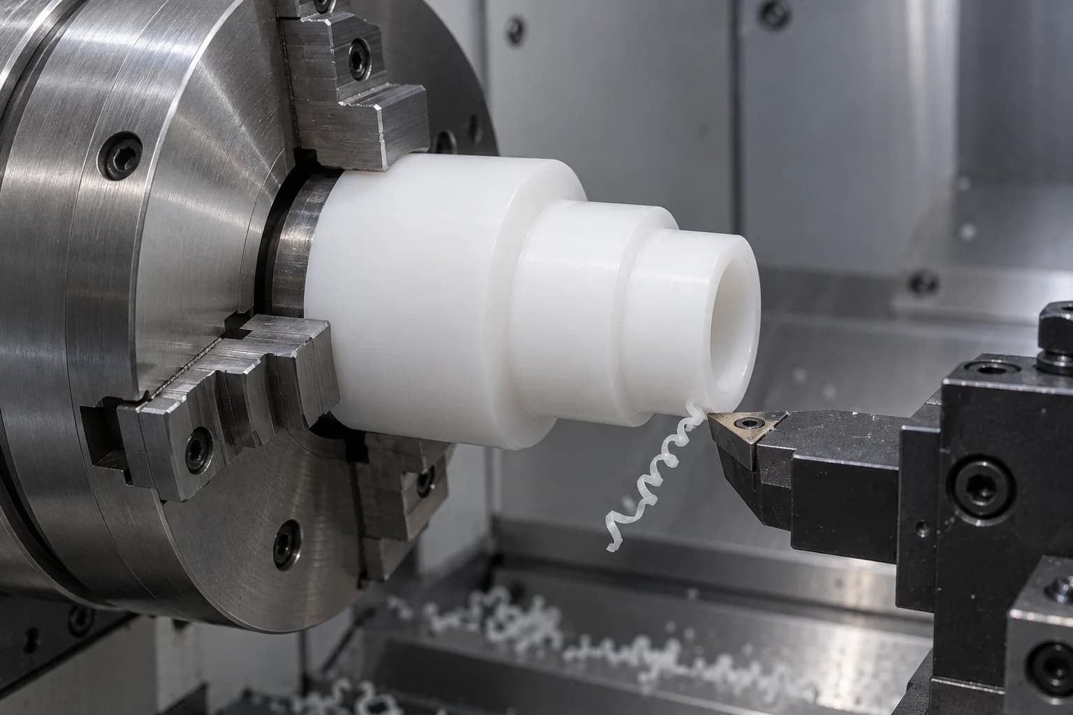 PP CNC Turning - عملية تصنيع PP توضيحية