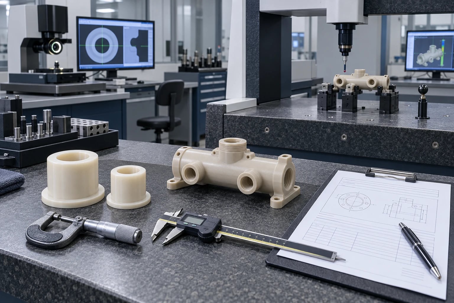Illustrative coordinate measurement of a machined plastic manifold