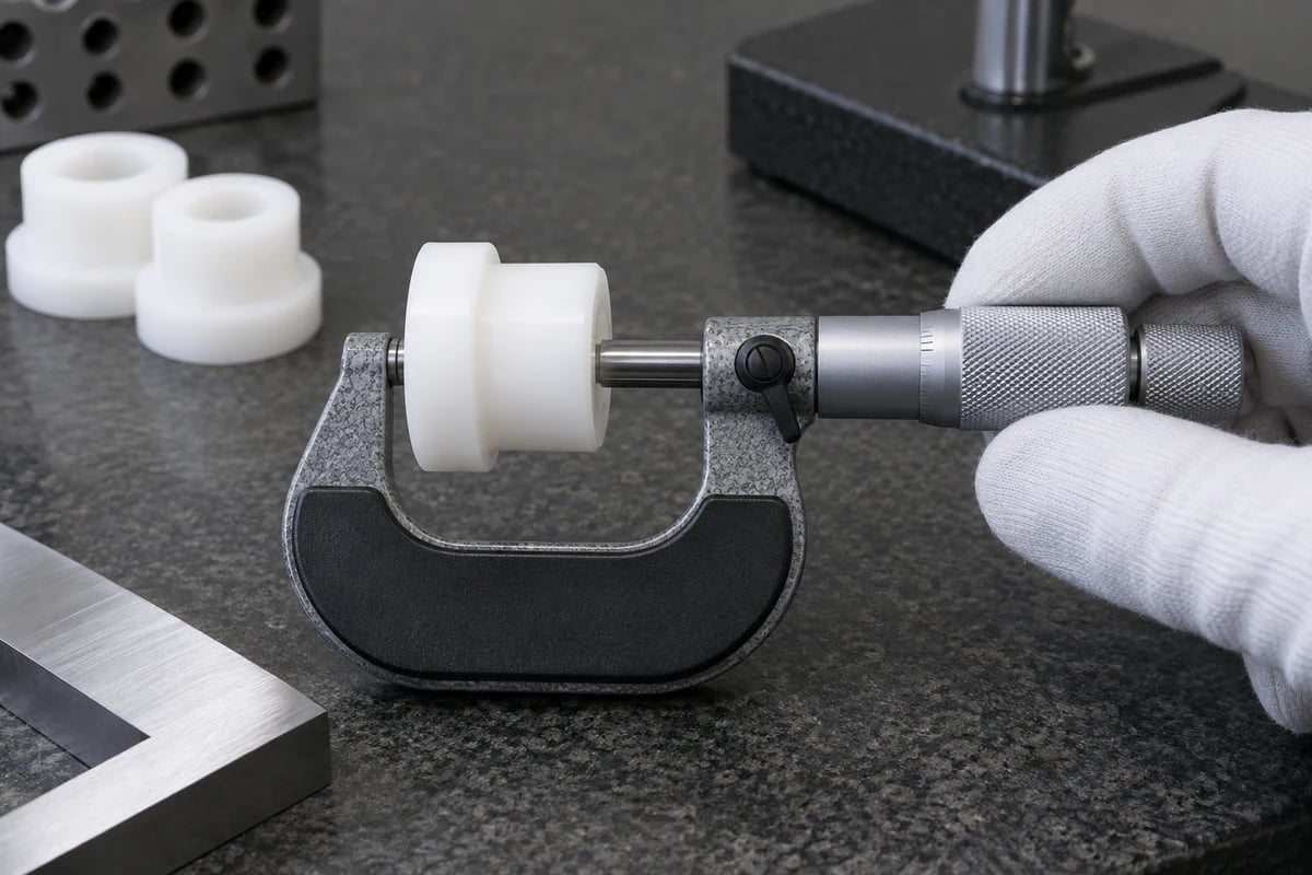Illustrative micrometer inspection of a white acetal bushing