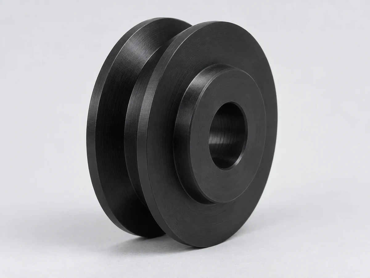 Illustrative CNC machined acetal pulleys