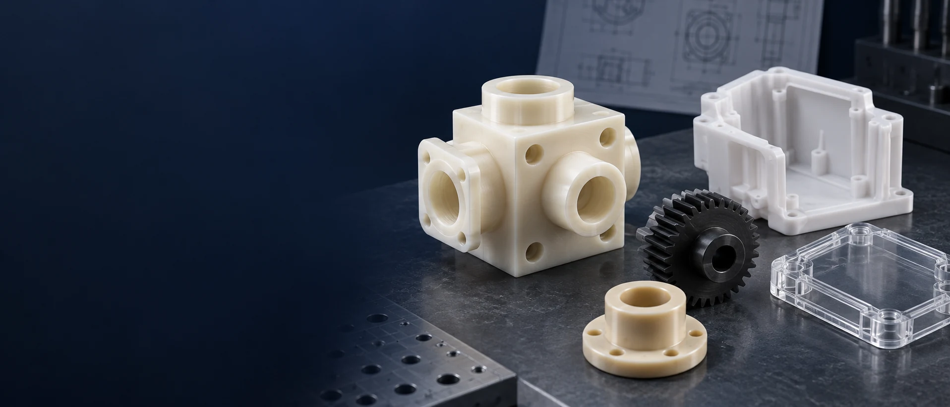 Illustrative collection of custom CNC machined plastic prototype parts