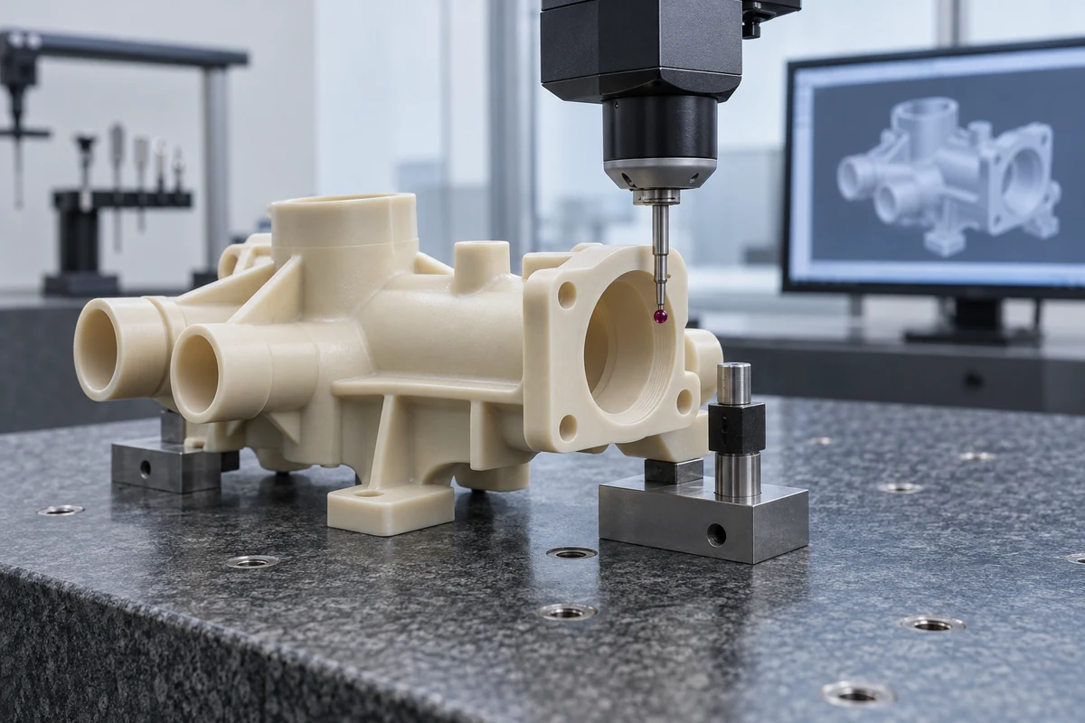 Illustrative CMM dimensional inspection of an engineering plastic prototype