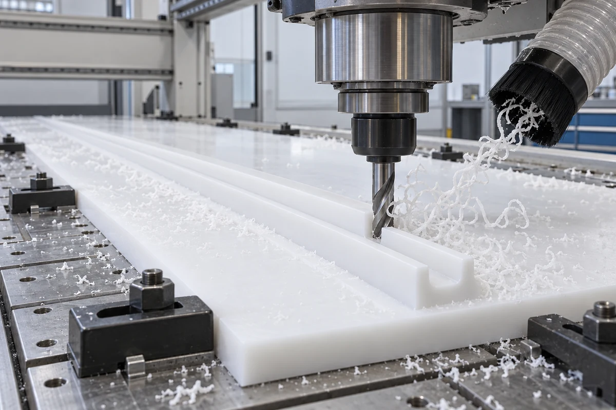 サポートされている UHMW シートを長いガイドに CNC ルーティングする例