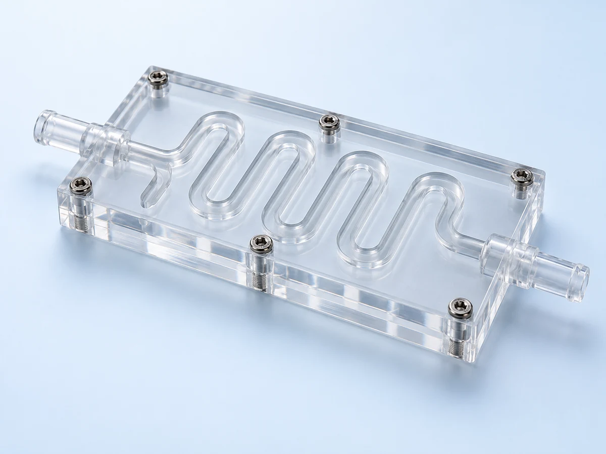 Illustrative acrylic fluidic components made from PMMA