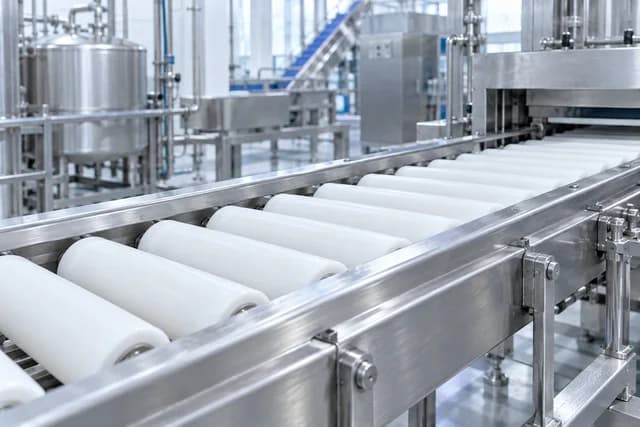 Conveyor equipment illustrating a plastic guide application