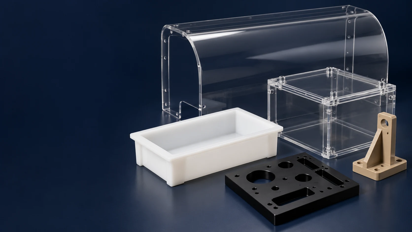 Illustrative collection of fabricated plastic guard, enclosure, tray, panel and bracket