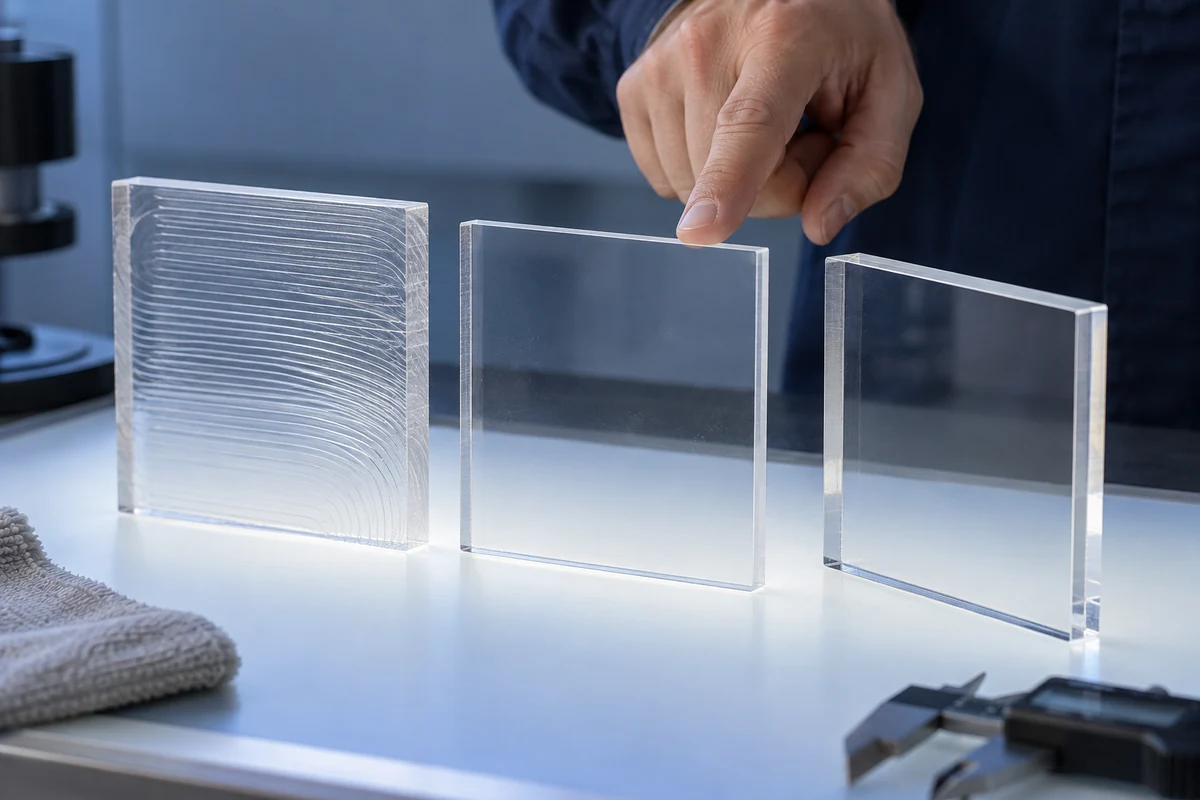 Illustrative comparison of polycarbonate coupons with different machined and clear edges