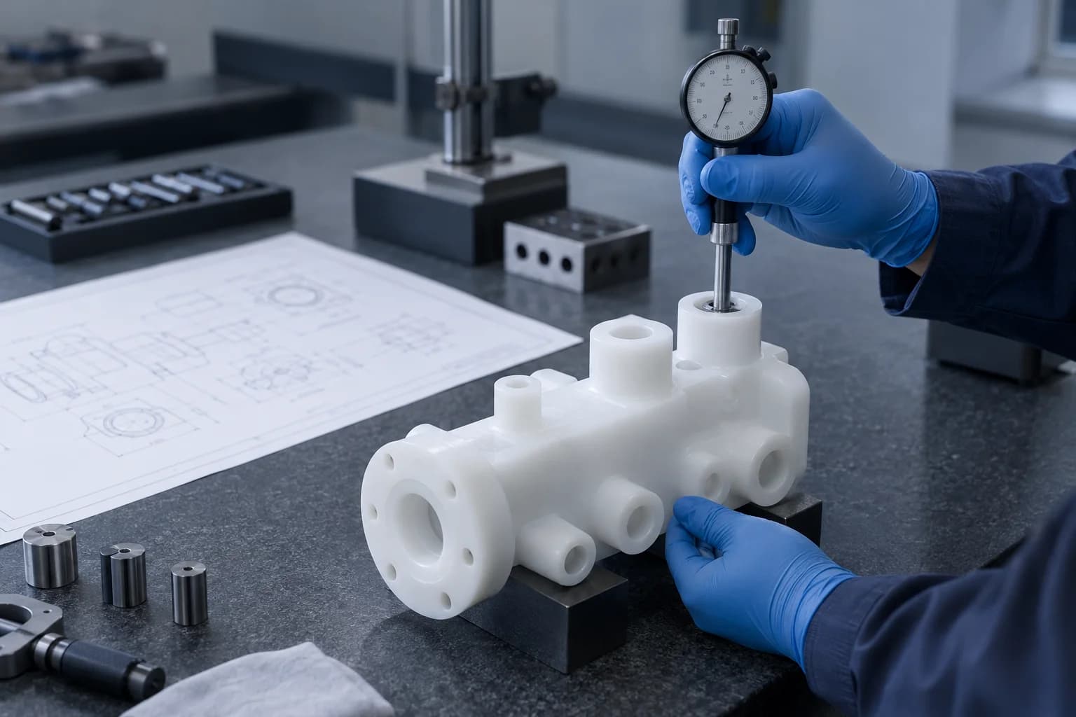 Illustrative bore inspection of a machined PVDF manifold