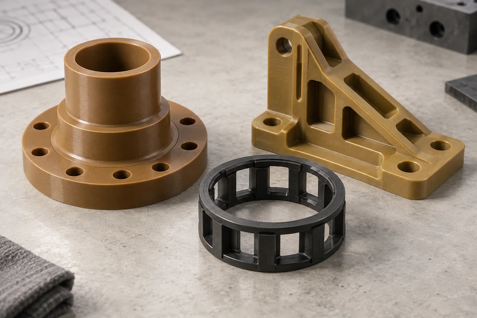 Illustrative PAI insulator, bearing cage and structural bracket